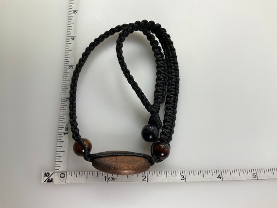 Vintage 18” Necklace Black Macrame With Brown Woo… - image 2