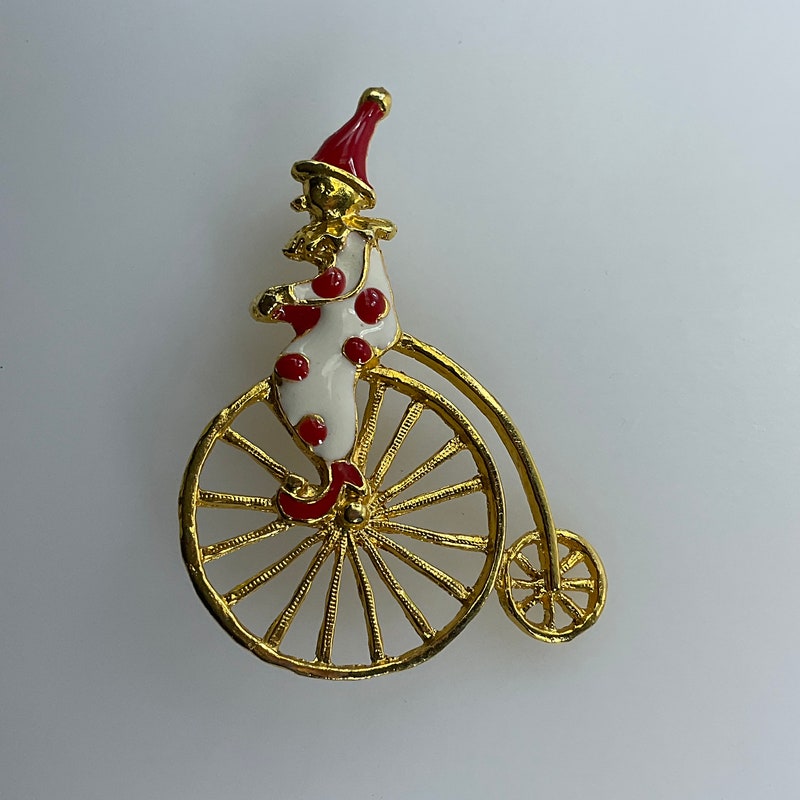Broche émaillée Vintage - Clown Sur Monocycle Ancien - Occasion