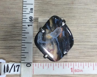 Vintage 925 Sterling Silver 6g Tested Ring Size 8.75 Agate With Druze Used
