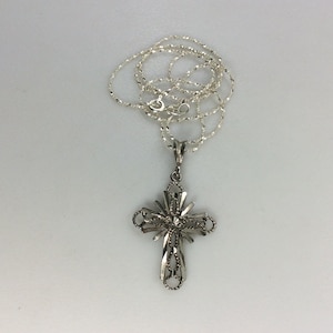Vintage 18&quot; Necklace Sterling Silver 925 With Filigree Cross Used