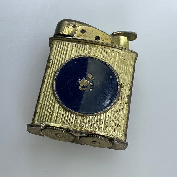 Vintage Evans Lighter Gold Toned With Round Blue Enamel Chipped Untested Used