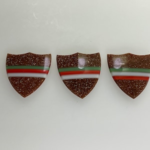 Vintage Lot Of 3 Stone Supply Goldstone Shield Design With Green Red White Stripe Used