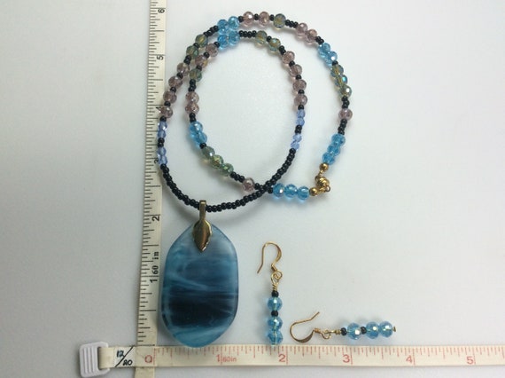 Vintage 20" Necklace Earrings Set Rainbow Dichroi… - image 2