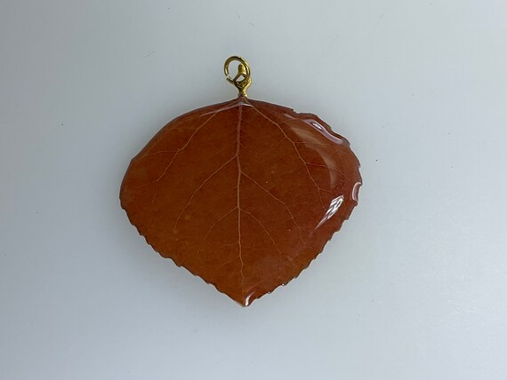 Vintage Pendant Aspen Leaf Brown With Cream Ename… - image 1