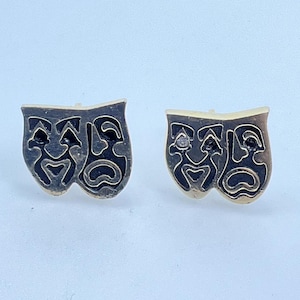 Vintage Gold Toned Swank Comedy and Tragedy Theater Masks Cufflinks Missing Stones Used