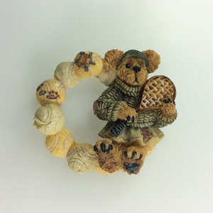 Vintage Pin Brooch Bear With Tennis Racket And Balls Cream Brown Green Used