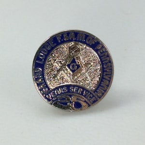 Vintage Pin Masonic Masons 25 Years Service Grand Lodge F And AM Of Pennsylvania Blue Enamel Used
