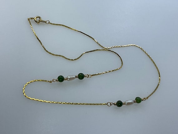 Vintage 18” Necklace Gold Toned Chain With Green … - image 1