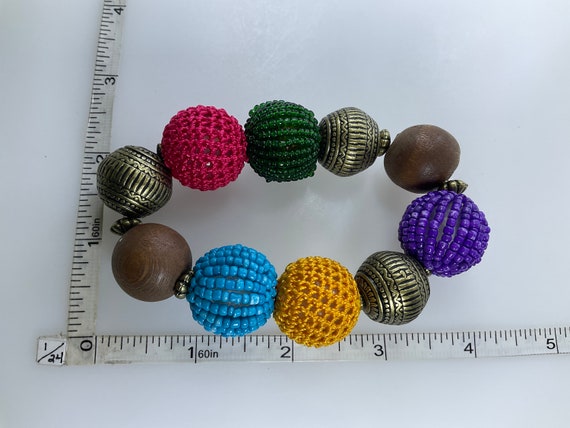 Vintage 7” Bracelet With Brass Toned Crocheted An… - image 2