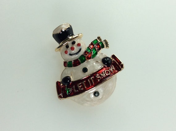 Vintage Pin Brooch Gold Toned Snowman Design With… - image 1