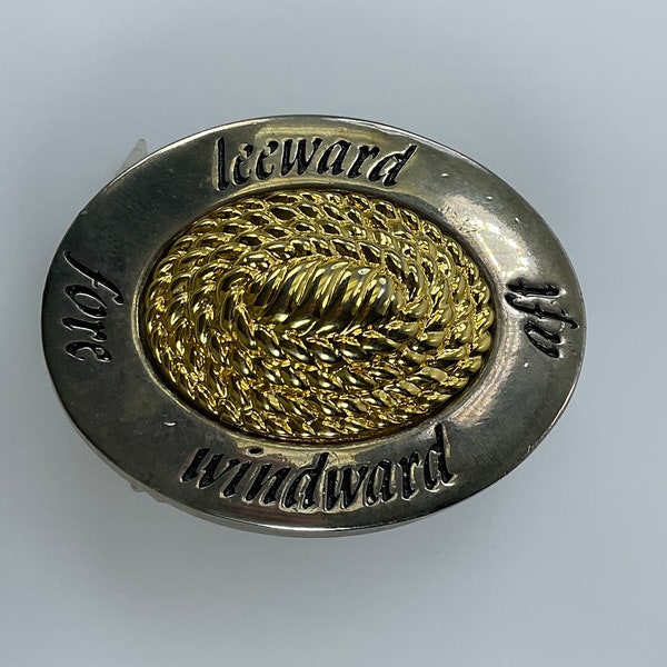 Vintage Paquette Belt Buckle Silver Gold Toned Oval With Knot Leeward Windward Fore And Aft Needs Cleaned Used