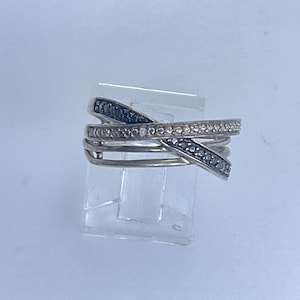 Vintage Ring Size 7 Sterling Silver 925 Crossed Design With Black And Clear Stones Needs Cleaned Used