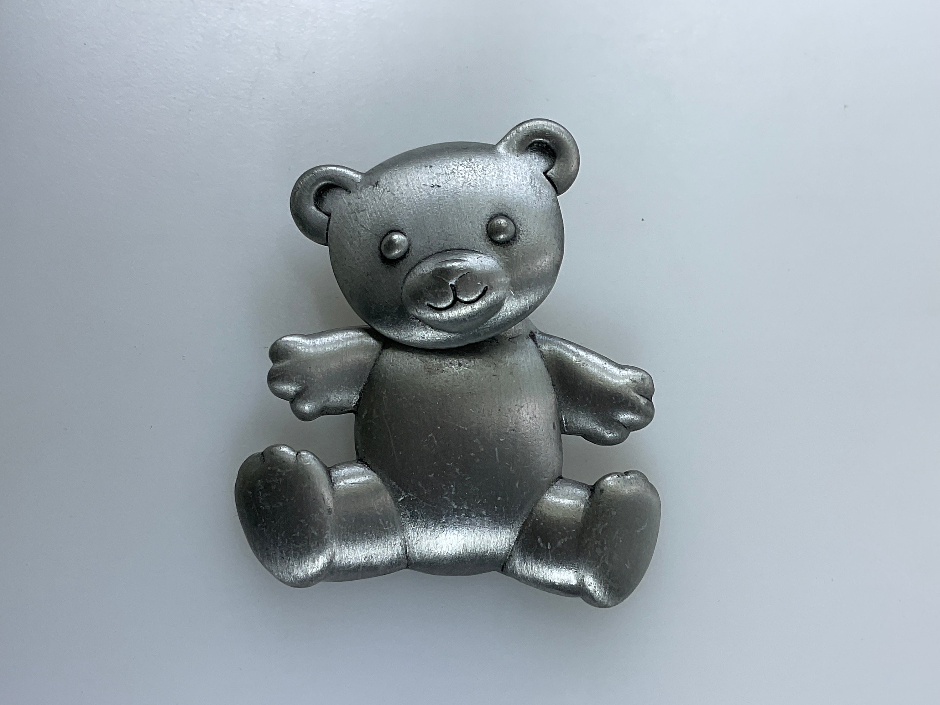 Vintage JJ Pin Brooch Pewter Teddy Bear Used