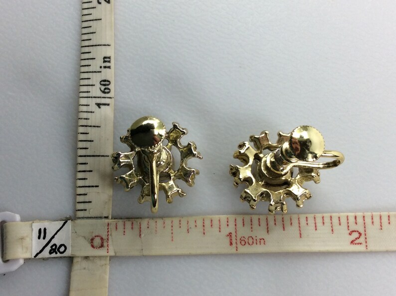 Vintage Screw Back Earrings Gold Toned Round With Purple And Clear Rhinestones Used