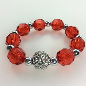 Vintage 7&quot; Bracelet Stretch With Silver Toned And Faceted Red Beads Used