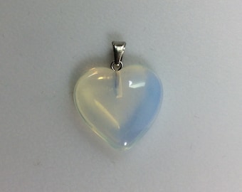 Vintage Silver Toned Pendant Charm Heart Opalite Glass Jewelry Supply