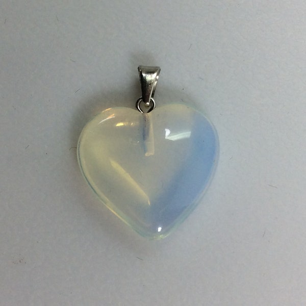 Vintage Silver Toned Pendant Charm Heart Opalite Glass Jewelry Supply