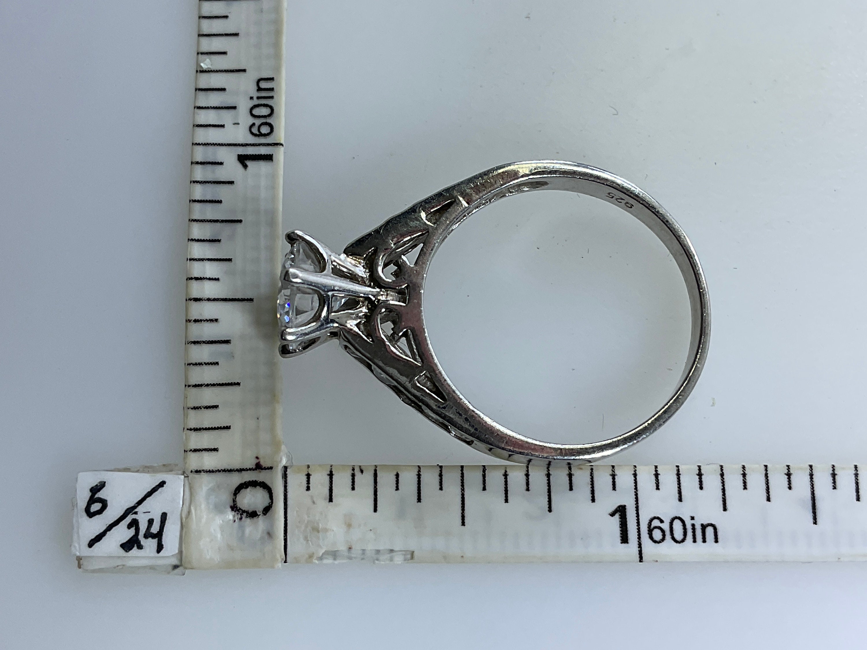 925 Sterling Silver Vintage Genuine Diamonds Large Band Ring