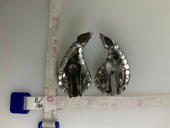 Vintage Clip On Earrings Silver atoned Teardrop D… - image 2