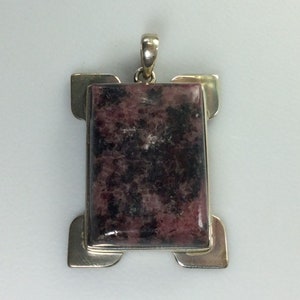 Vintage Pendant Sterling Silver 925 Rectangle With Ruby In Matrix Pink And Black Used