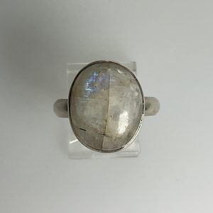 Vintage Ring Size 10.25 Sterling Silver 925 Oval Rainbow Moonstone Needs Cleaned Stone Cracked Used