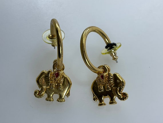 Vintage Stud Hoop Earrings Gold Toned With Elepha… - image 1