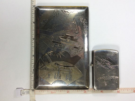 Vintage 1937 1950 950 Sterling Silver Cigarette Case and Lighter