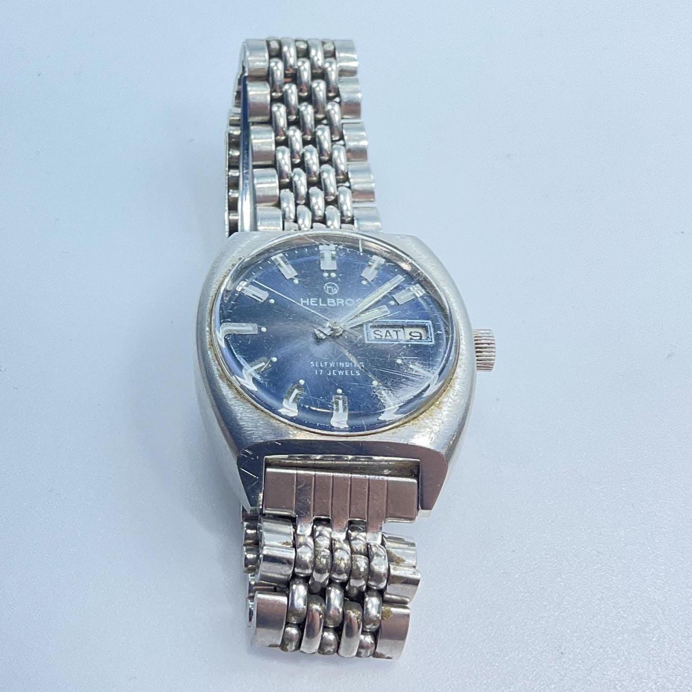 Vintage Helbros Wrist Watch Self Winding 17 Jewels Working Cracked