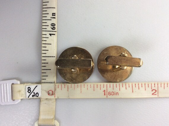 Vintage Swank Cuff Links Gold Toned Round With Le… - image 2