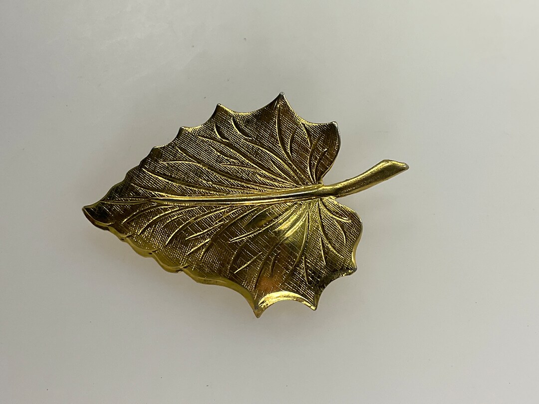 Vintage Pin Brooch Gold Toned Textured Leaf Design Used - Etsy