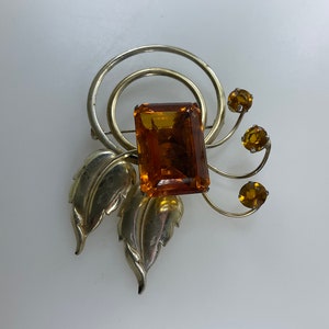Vintage Pin Brooch Sterling Silver 925 Floral Design With Orange Glass Stones Needs Cleaned Used