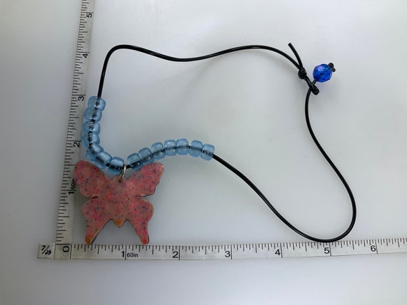 Vintage 17” Necklace Blue Floral Butterfly And Be… - image 2