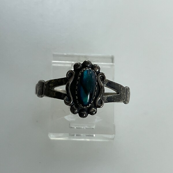 Vintage Ring Size 9.5 Sterling Silver 925 With Oval Blue Abalone Shell Needs Cleaned Used