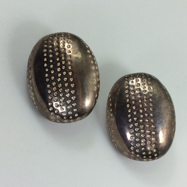 Vintage C Stein Clip On Earrings Silver Toned Oval With Dimples Accent Need Cleaned Used