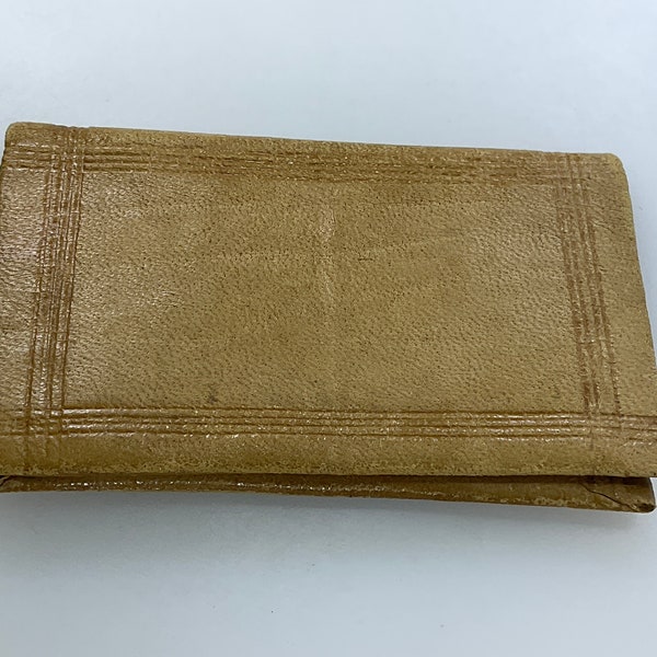 Vintage Business Card Holder Tan Leather Small Tears Inside Used