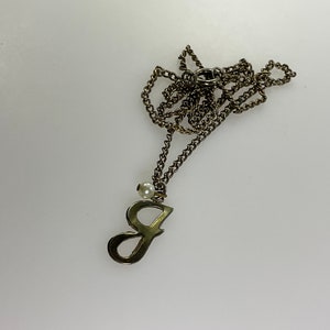 Vintage 16” Necklace Gold Toned Initial J With White Faux Pearls Used