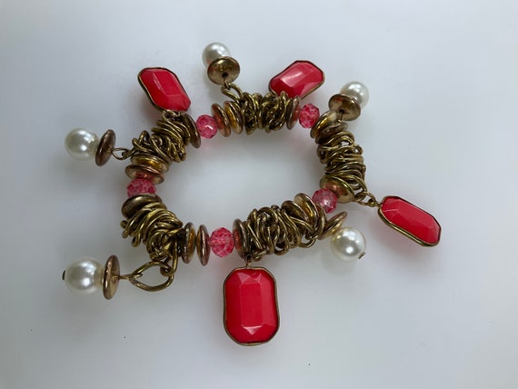 Vintage 6” Bracelet Stretchy With Gold Toned Rect… - image 1
