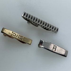 Vintage Hickok Lot Of 3 Tie Bars Gold Silver Toned Assorted Designs As Is Used