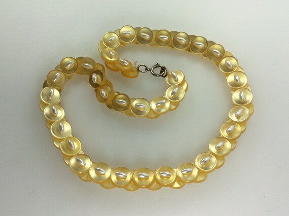 Vintage 18" Necklace With Yellow Button And White… - image 1