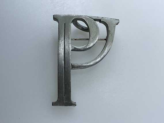 Vintage Pin Brooch Pendant Combo Pewter Toned Ini… - image 1