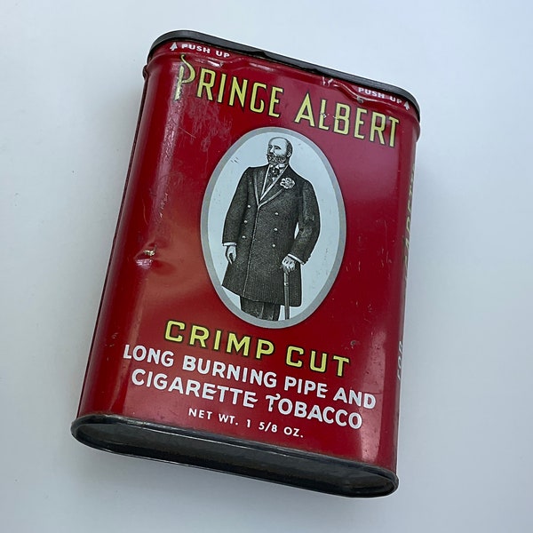 Vintage Tin Prince Albert Crimp Cut Tobacco Red Black White Yellow Used