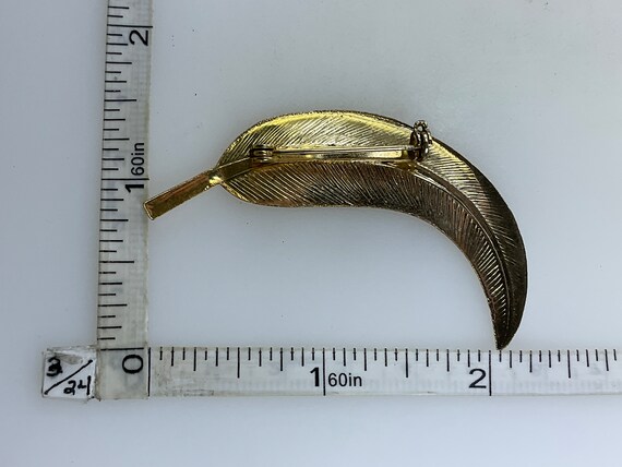 Vintage Pin Brooch Gold Toned Curved Feather Used - image 2