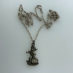 Vintage Goebel 19” Necklace Sterling Silver 925 Hummel Boy Umbrella And Bag Design 1990 Needs Cleaned Used