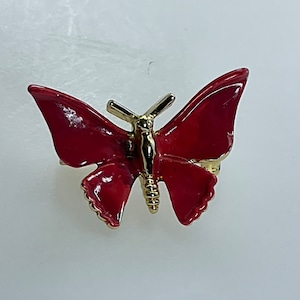 Vintage Pin Brooch Gold Toned Butterfly With Red Enamel Used