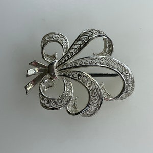 Vintage Pin Brooch Sterling Silver 925 Filigree Floral Design Used