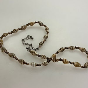 Vintage 16”-19” Necklace With Brass Toned And Brown Shell Beads Used