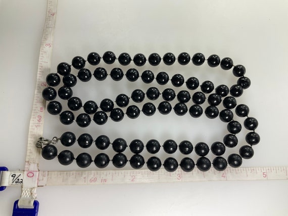 Vintage 29” Necklace With Black Plastic Beads Used - image 2