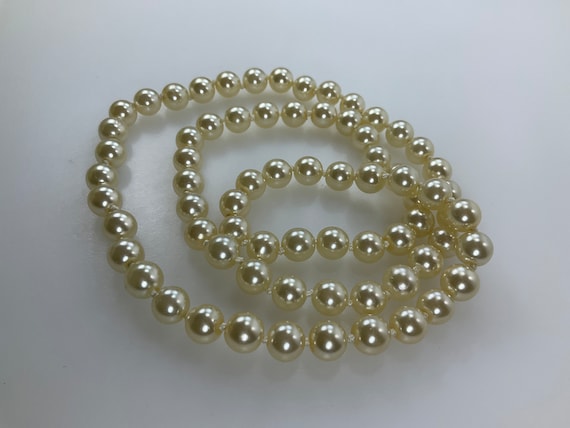 Vintage 24” Necklace With Cream Faux Pearl Beads … - image 1