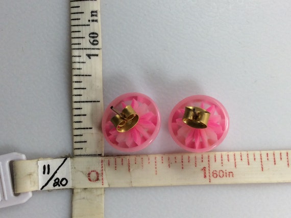 Vintage Post Earrings Clear Round Dome With Pink … - image 2