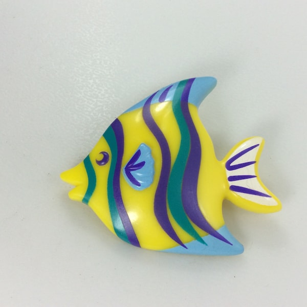 Vintage Pin Brooch Angel Fish Yellow Teal Purple And Blue Plastic Used